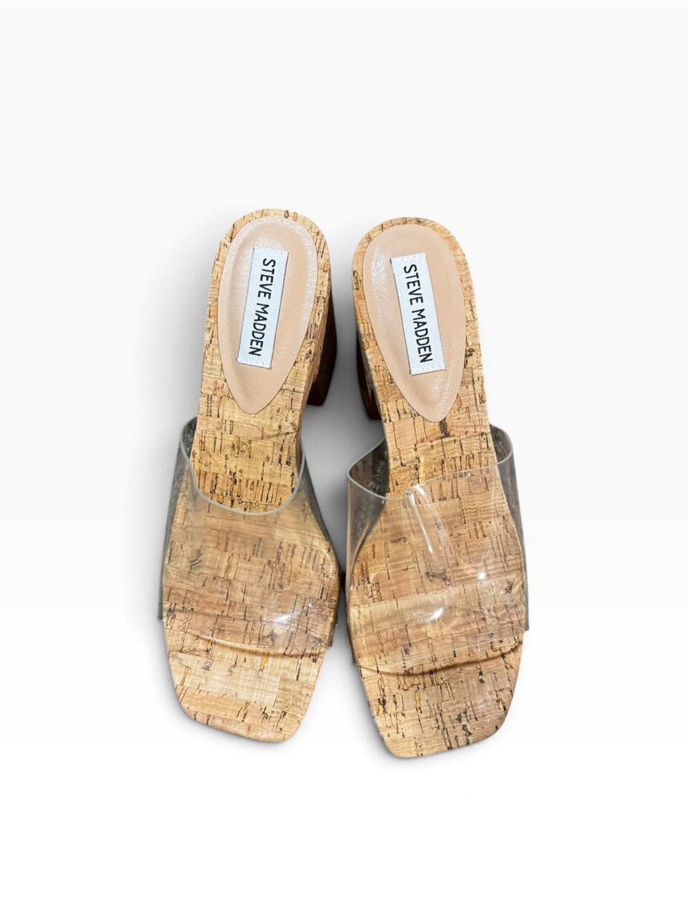 Steve Madden Cork Block Heel Mules with Clear Upper 9.5 NWOT